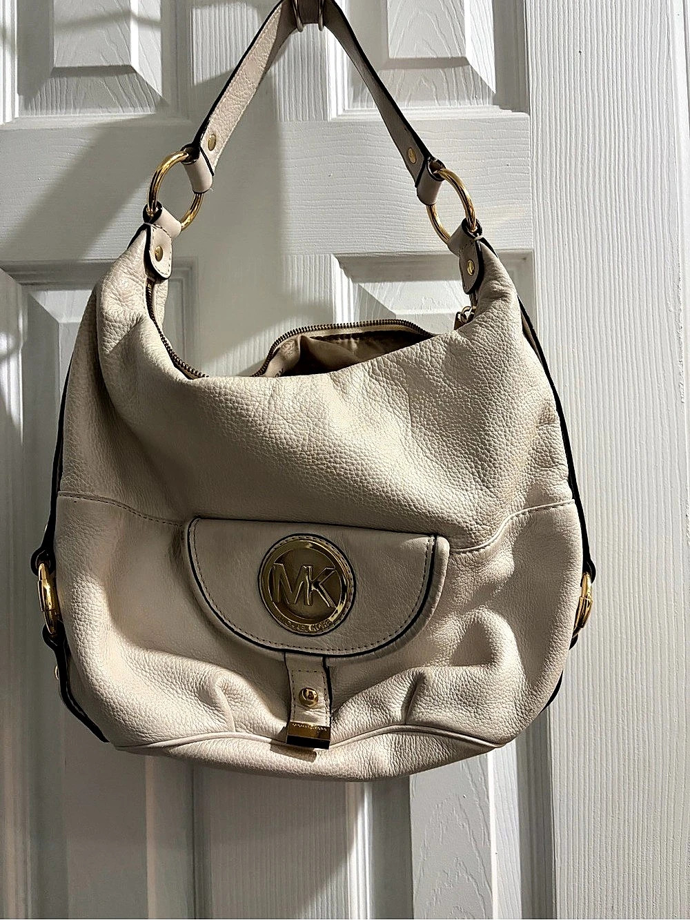 Michael Kors Hamilton Flap Pocket Satchel Hobo Bag Cream